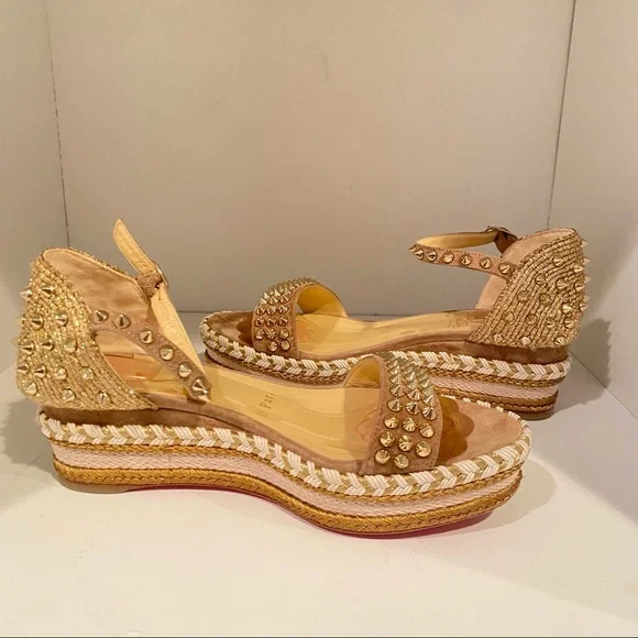 ❤️ Sold Christian louboutin Madmonica Espadrilles Wedge Sandals Spike Gold - Picture 14 of 14